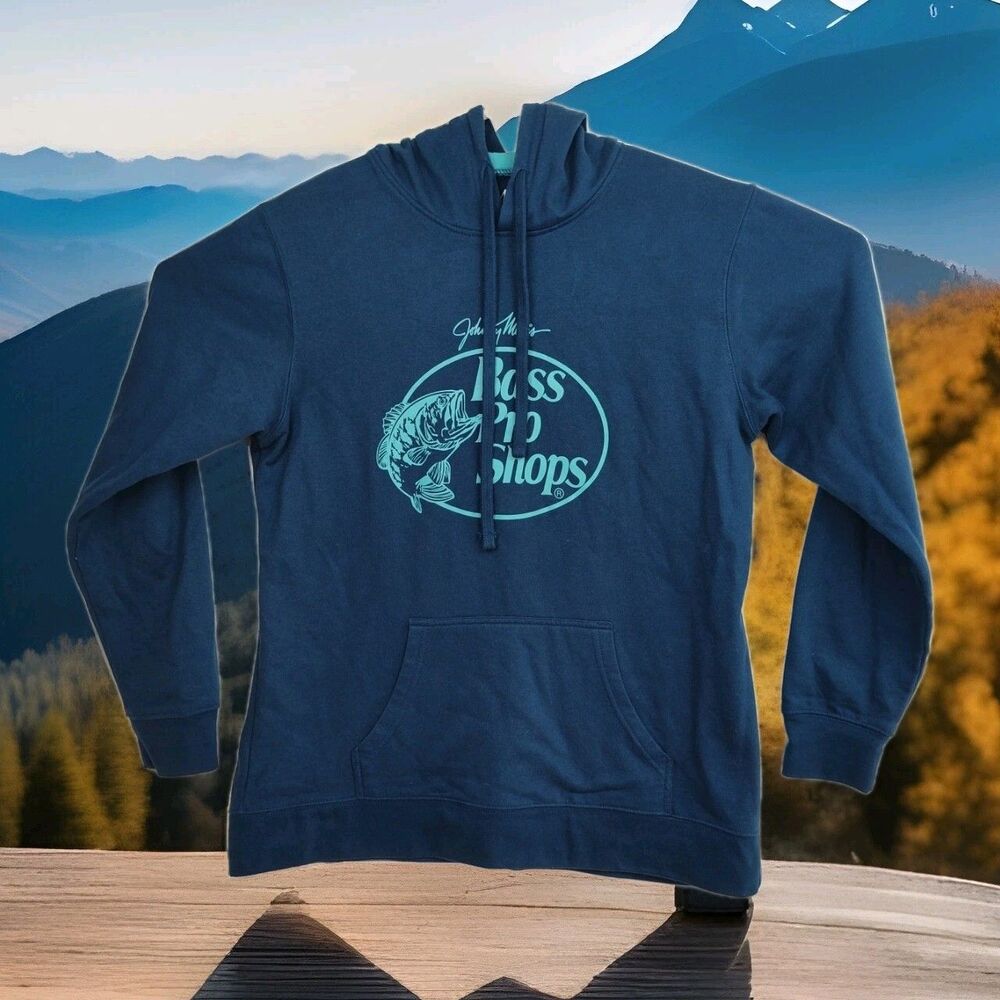 Bass Pro Shops pullover hoodie sweatshirt, women's M, blue, large logo